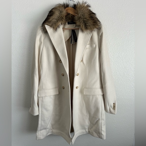 Polo Ralph Lauren Faux Fur Collar Double Breasted Parka Pea Coat Women’s Size 16 - Picture 5 of 13